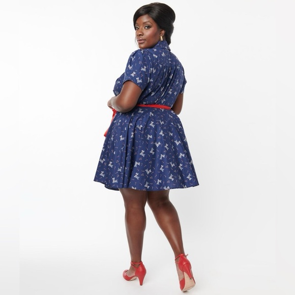 🦋B2G1🦋UNIQUE VINTAGE Blue Dog & Candy Cane Wrap Dress NWT - Picture 3 of 10